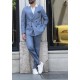 Blue Linen Double Breasted Sport Suit