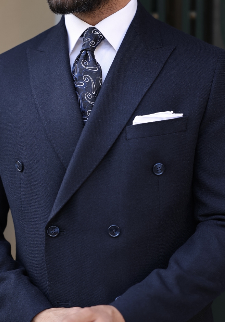 Navy Blue Wool Double Breasted Jacket