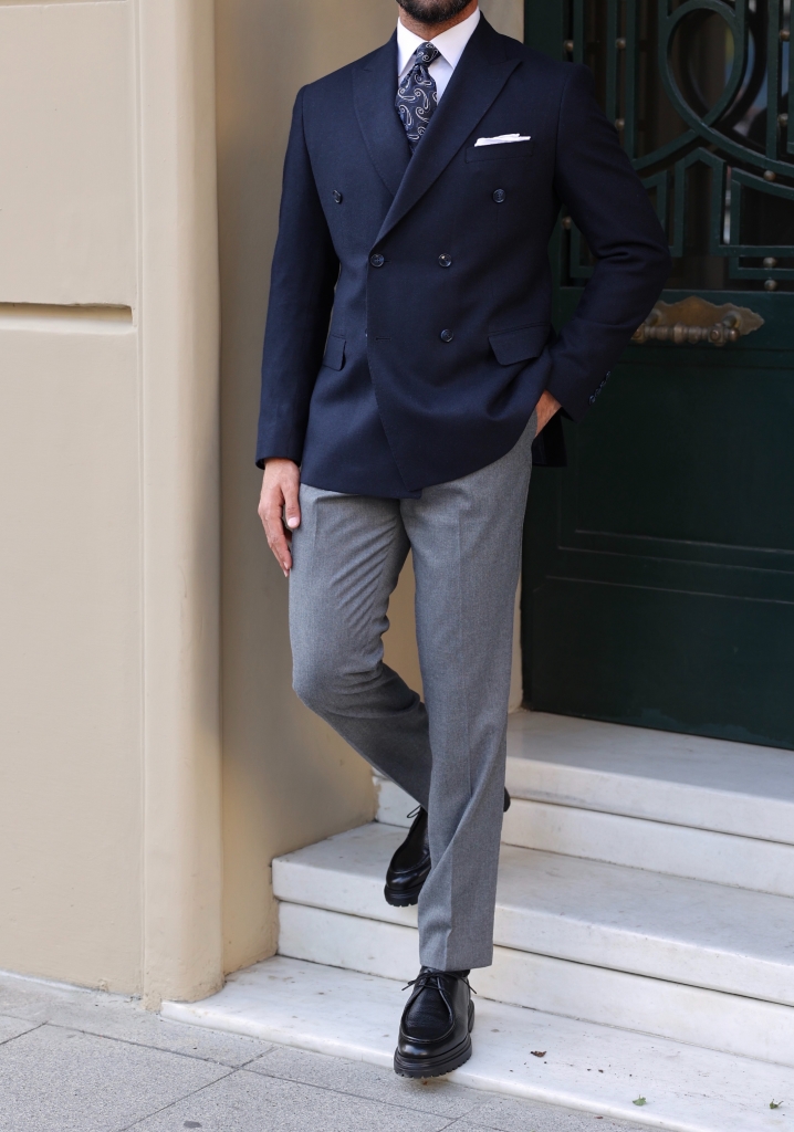 Navy Blue Wool Double Breasted Jacket