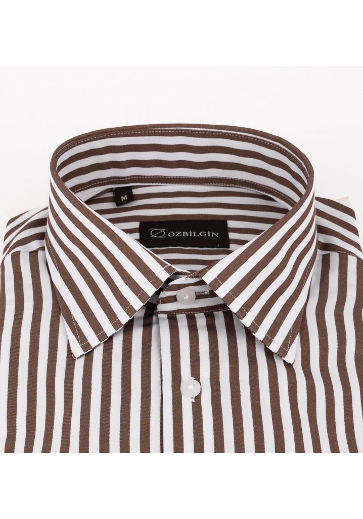 Classic Brown Thick Striped Slim Fit Shirt