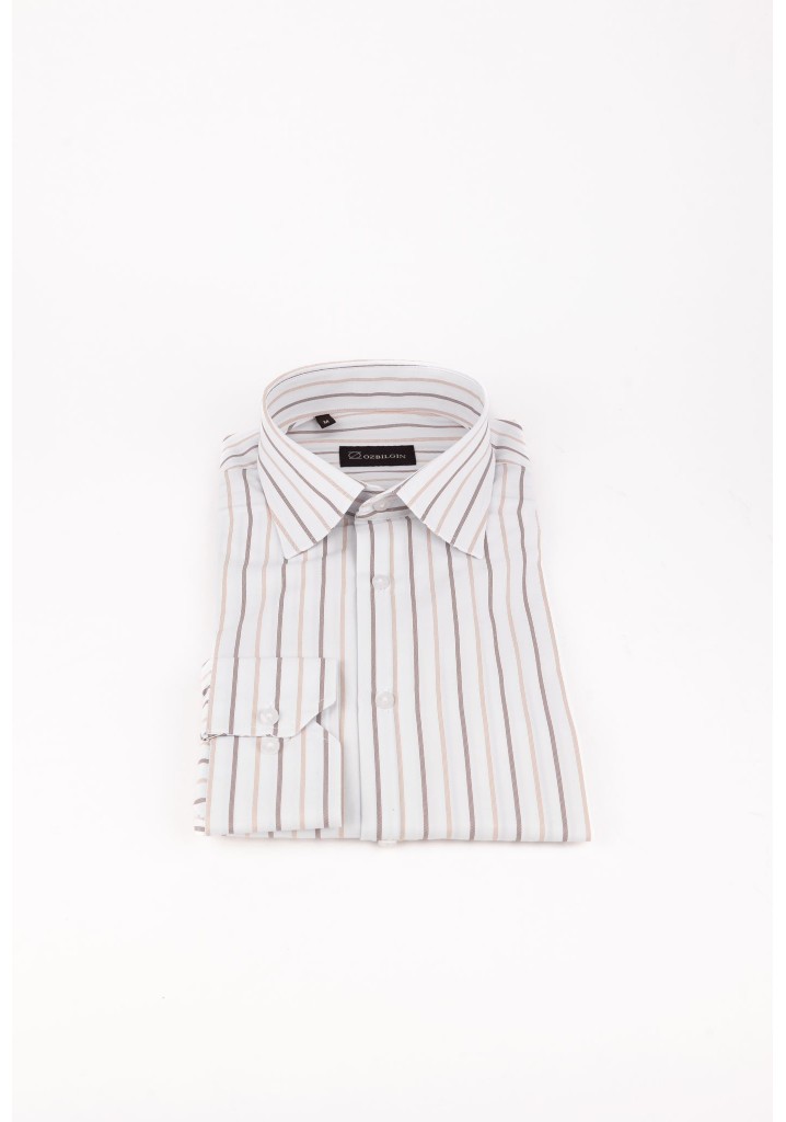 Classic Brown Pinstripe Slim Fit Shirt