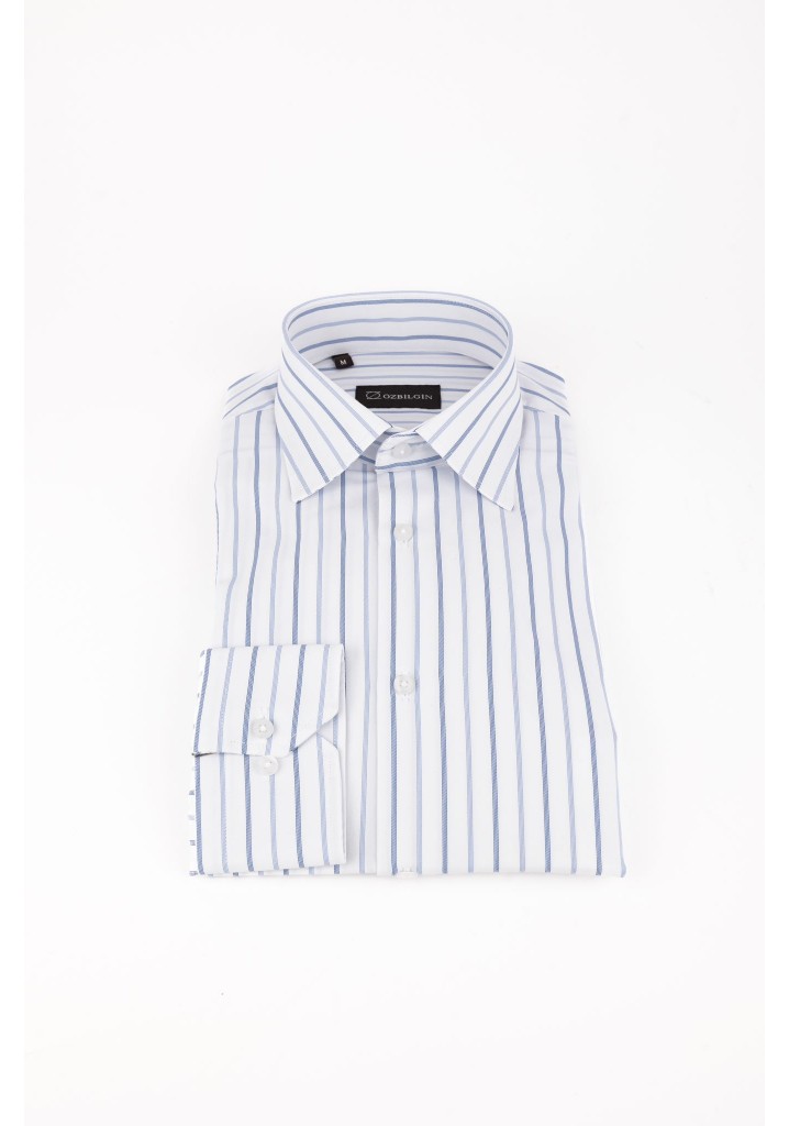  Classic Blue Pinstriped Slim Fit Shirt