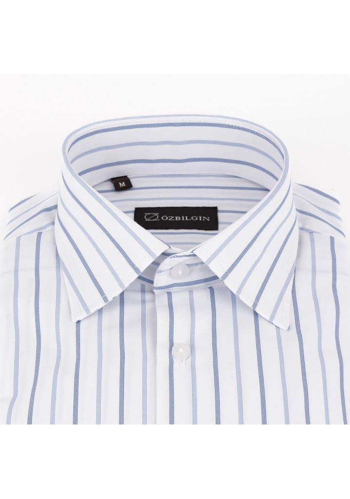  Classic Blue Pinstriped Slim Fit Shirt