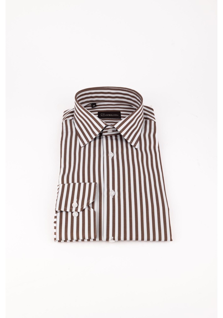 Classic Brown Thick Striped Slim Fit Shirt