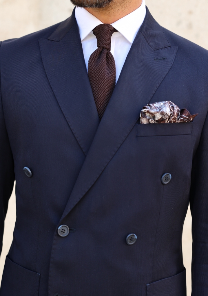 Navy Blue Tencel Fabric Double Breasted Jacket