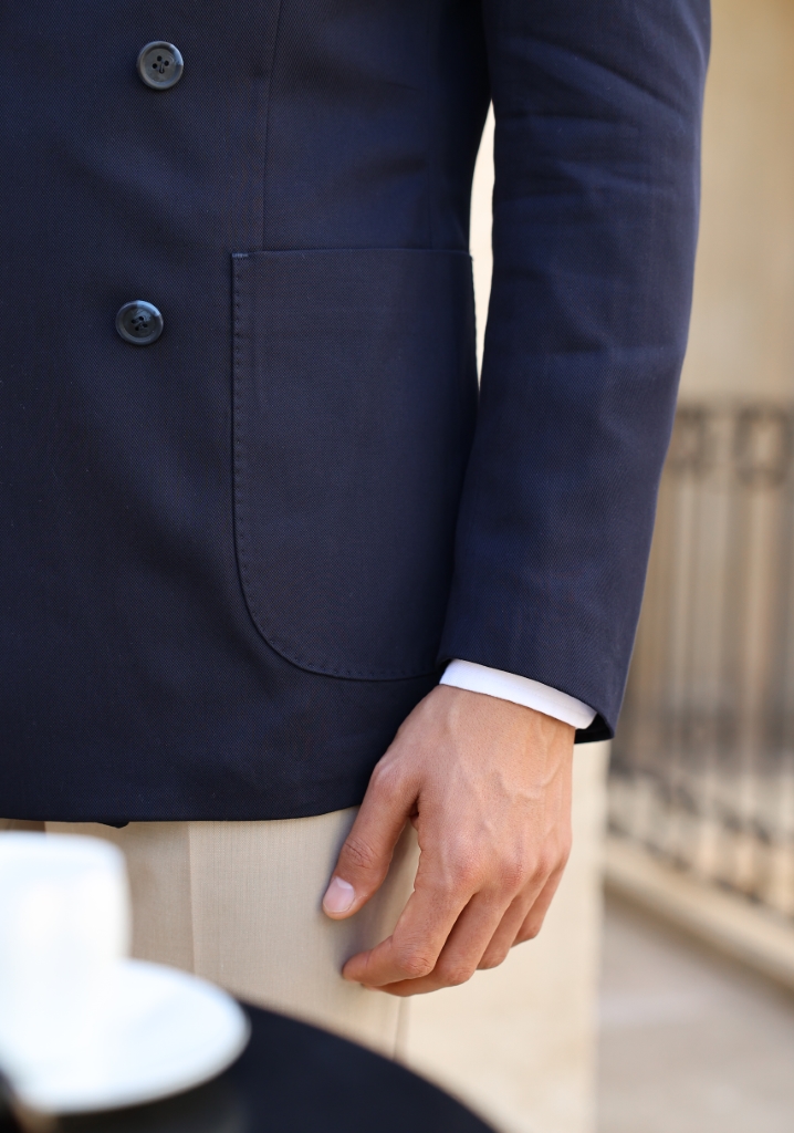 Navy Blue Tencel Fabric Double Breasted Jacket