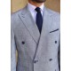 Navy Blue Plaid Double Breasted Linen Jacket