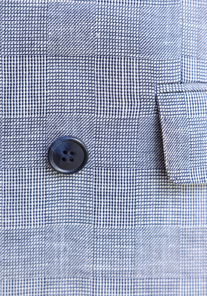 Navy Blue Plaid Double Breasted Linen Jacket