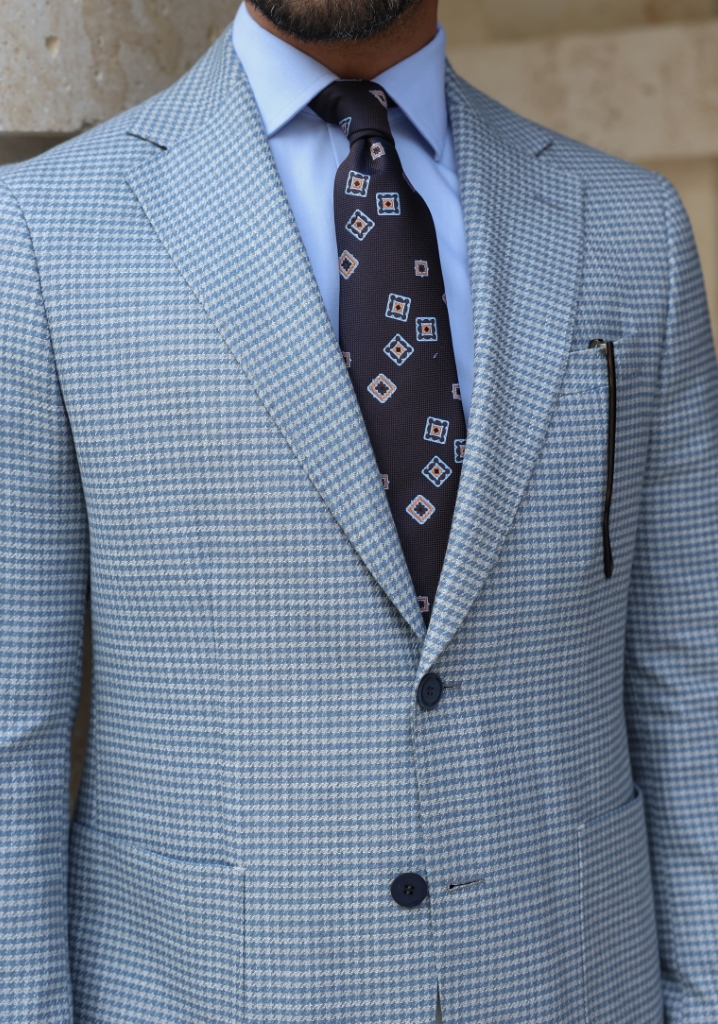 Mini Goose Feet Patterned Blue Jacket