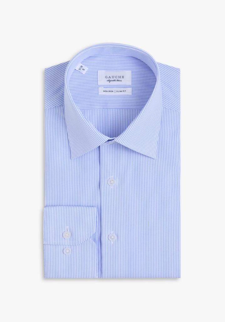 White Shirt with Blue Pinstripes