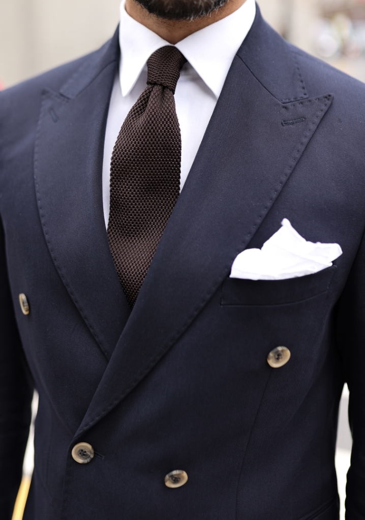 Navy Blue Tencel Fabric Double Breasted Suit