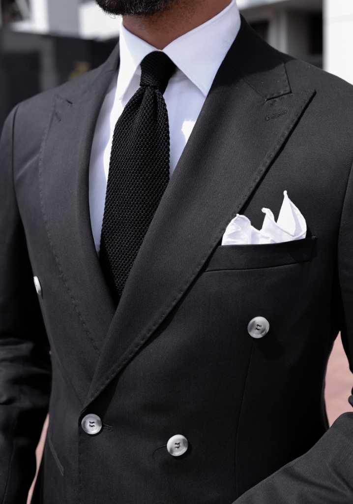 Black Tencel Fabric Double Breasted Suit