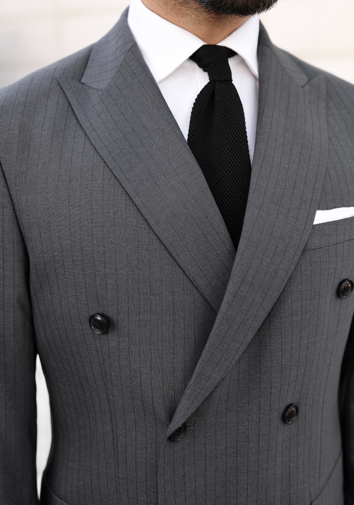 Dark Gray Double Breasted Suit with Black Stripes