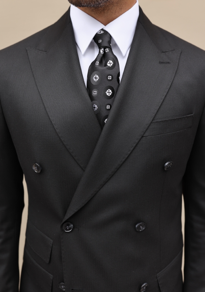 Black Herringbone Double Breasted Suit