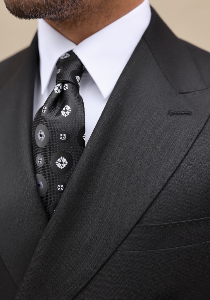 Black Herringbone Double Breasted Suit