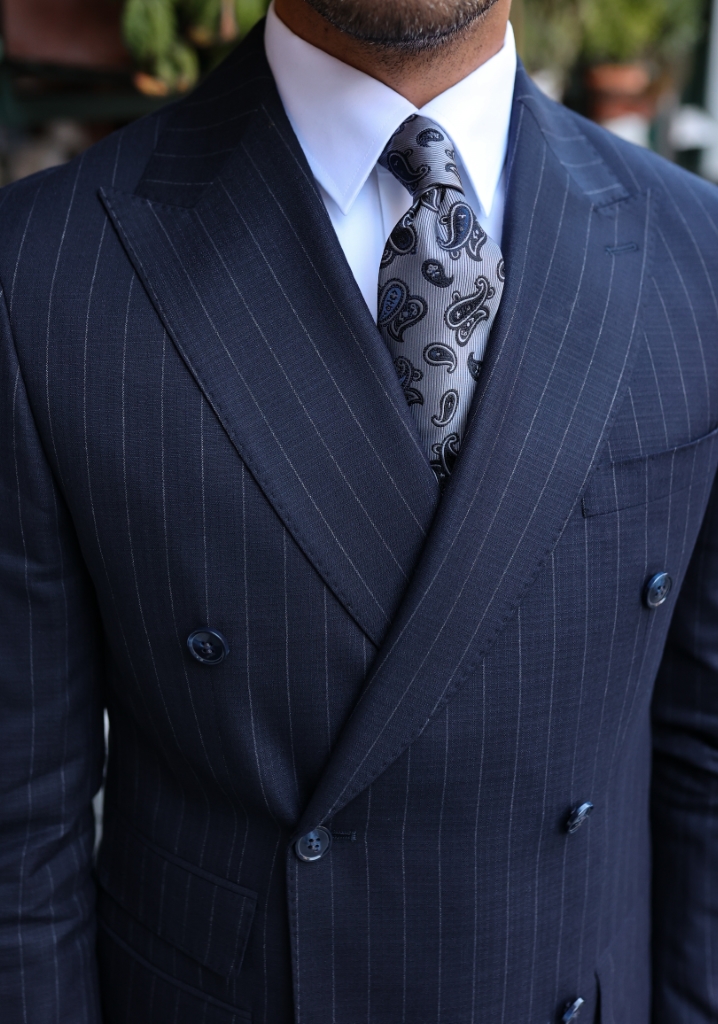 Navy Blue Striped Double Breasted Suit