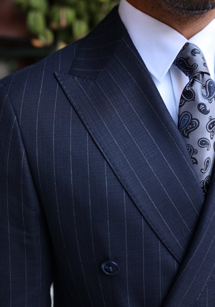 Navy Blue Striped Double Breasted Suit