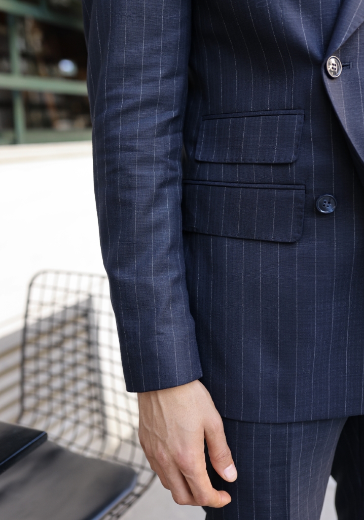 Navy Blue Striped Double Breasted Suit