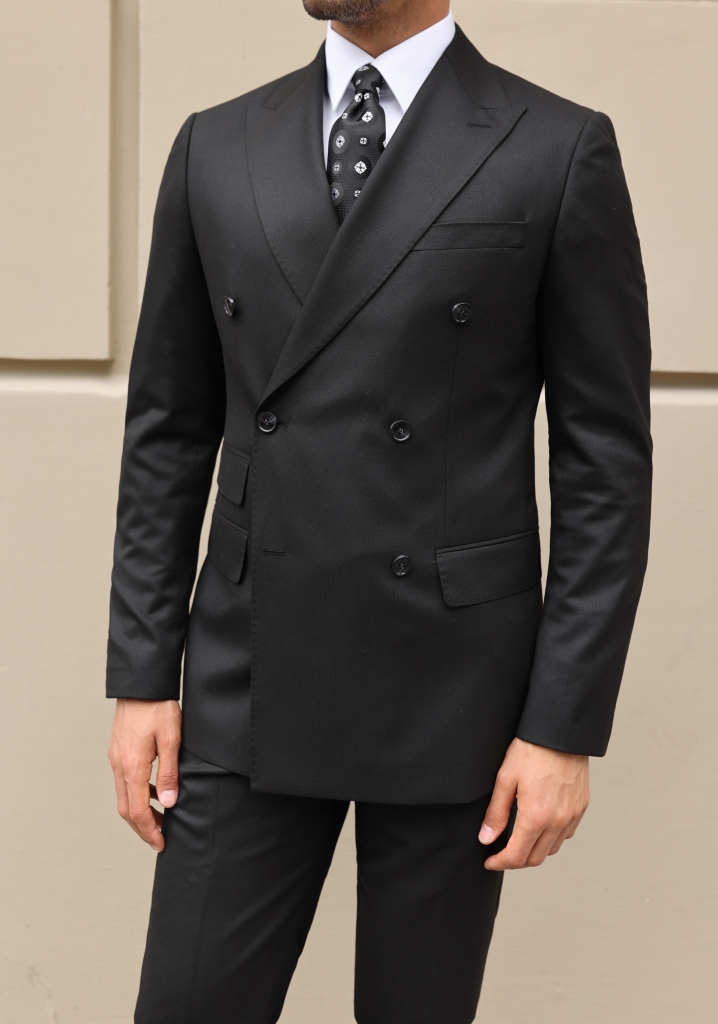 Black Herringbone Double Breasted Suit