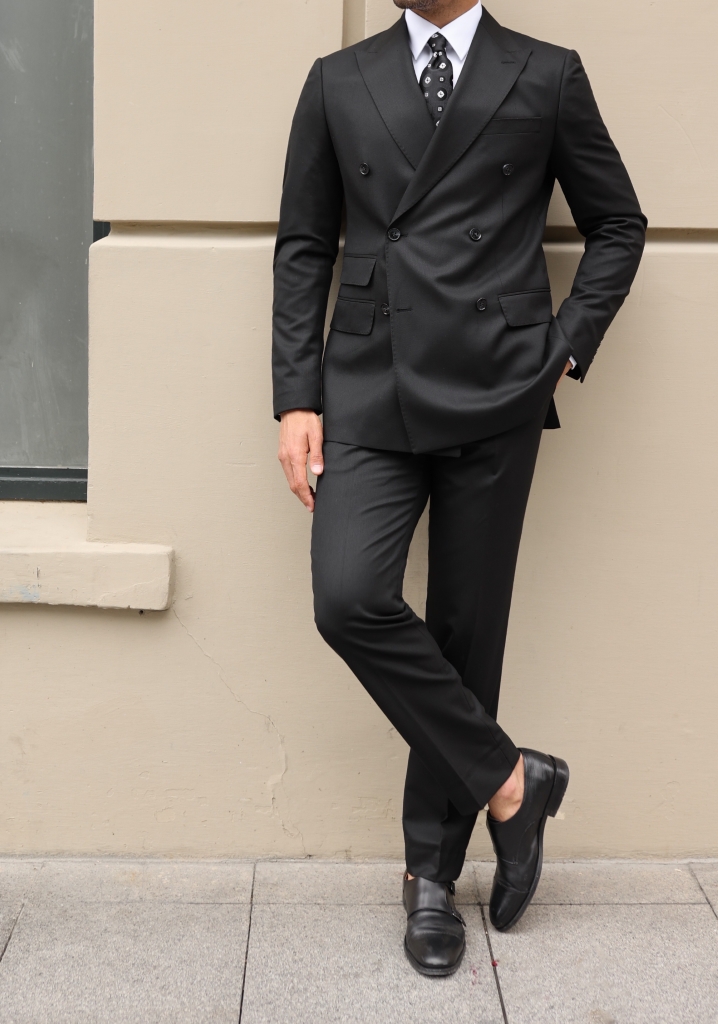 Black Herringbone Double Breasted Suit