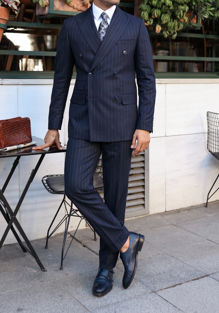 Navy Blue Striped Double Breasted Suit