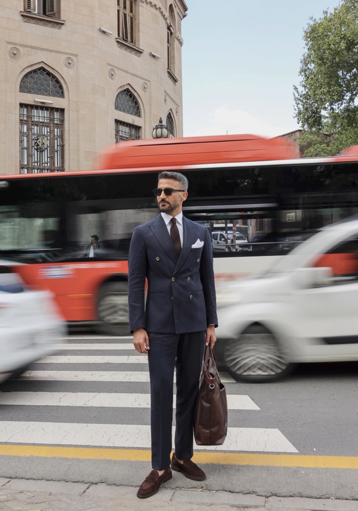 Navy Blue Tencel Fabric Double Breasted Suit