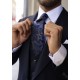 Navy Blue Textured Vest Suit