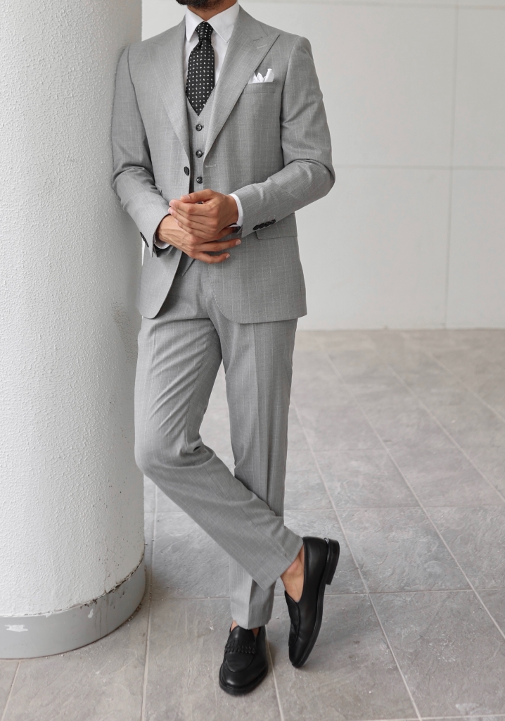 White Striped Light Gray Vest Suit