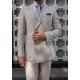 Beige Linen Double Breasted Suit with White Stripes