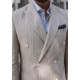 Beige Linen Double Breasted Suit with White Stripes