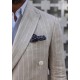 Beige Linen Double Breasted Suit with White Stripes