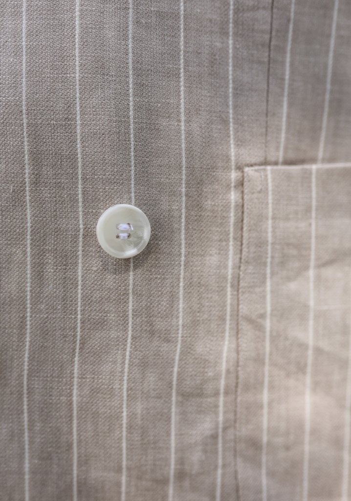 Beige Linen Double Breasted Suit with White Stripes