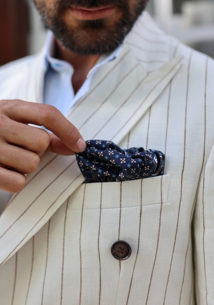 Brown Striped Linen Double Breasted Suit