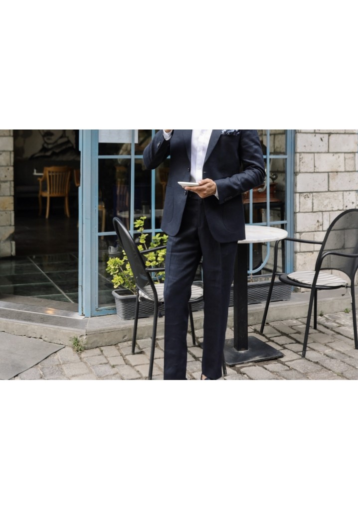 Navy Blue Linen Suit