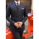 Navy Blue Herringbone Double Breasted Suit