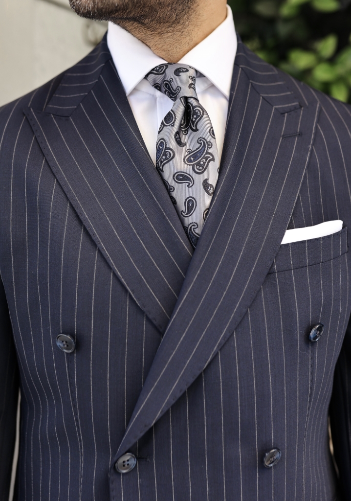 Navy Blue Striped Double Breasted Suit