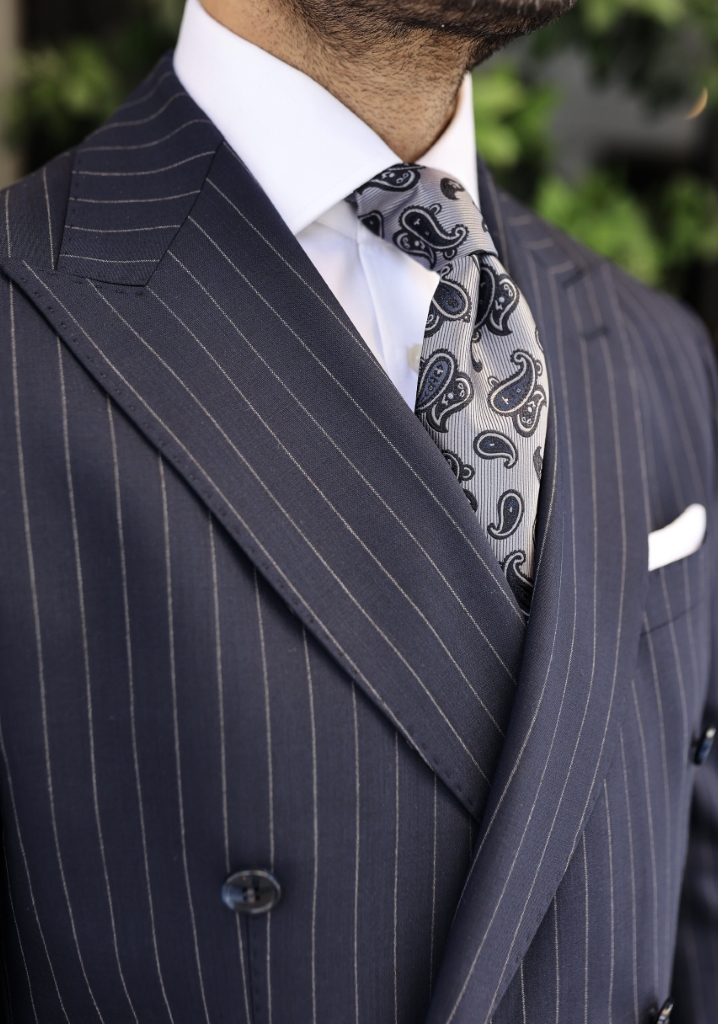 Navy Blue Striped Double Breasted Suit