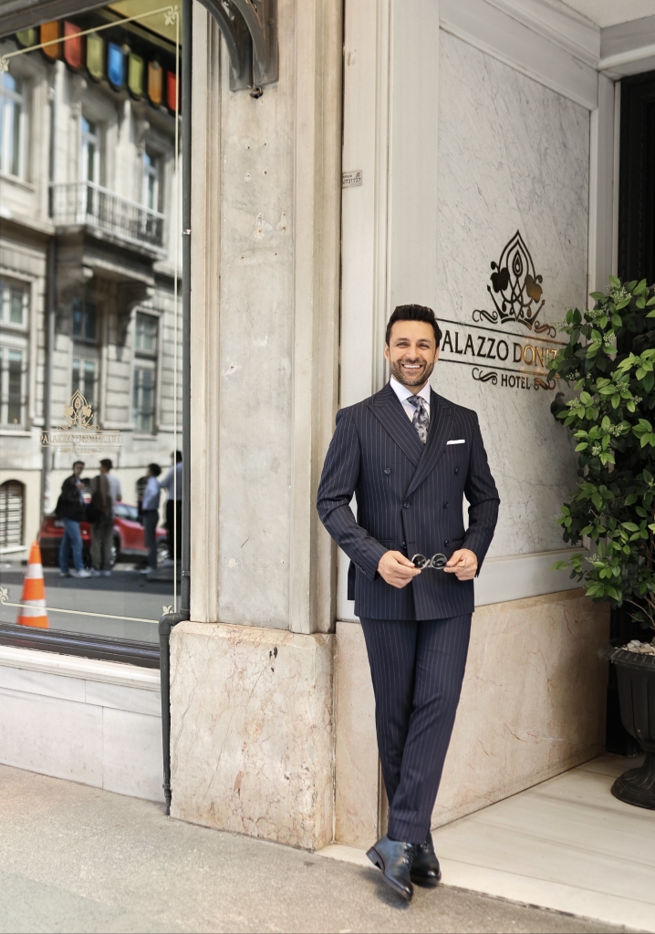 Navy Blue Striped Double Breasted Suit