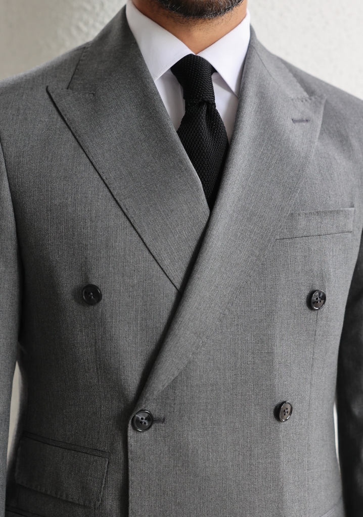 Dark Gray Herringbone Double Breasted Suit