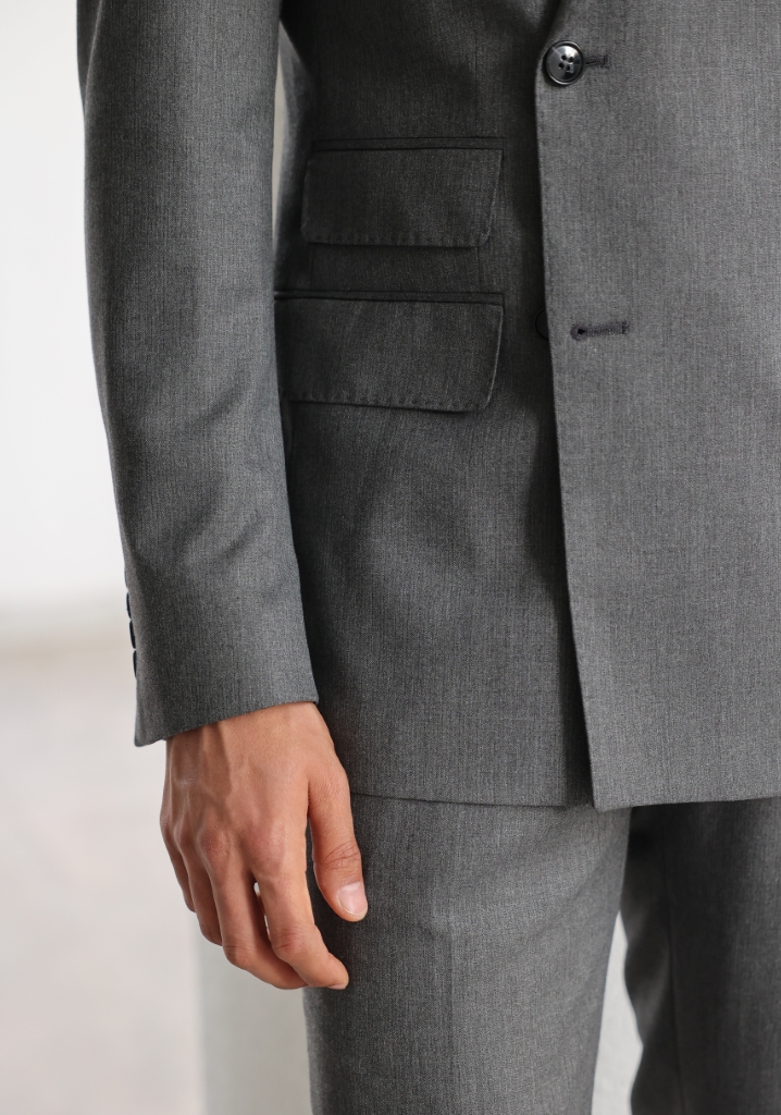 Dark Gray Herringbone Double Breasted Suit