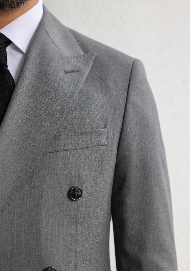 Dark Gray Herringbone Double Breasted Suit