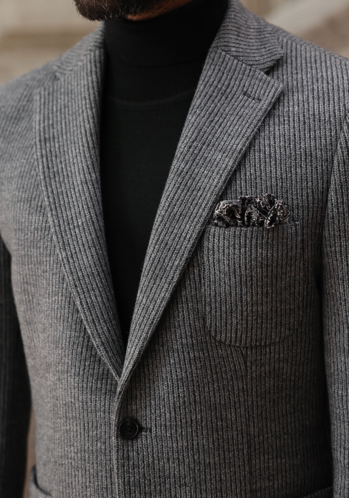  Gray Steel Knit Wool Sports Jacket