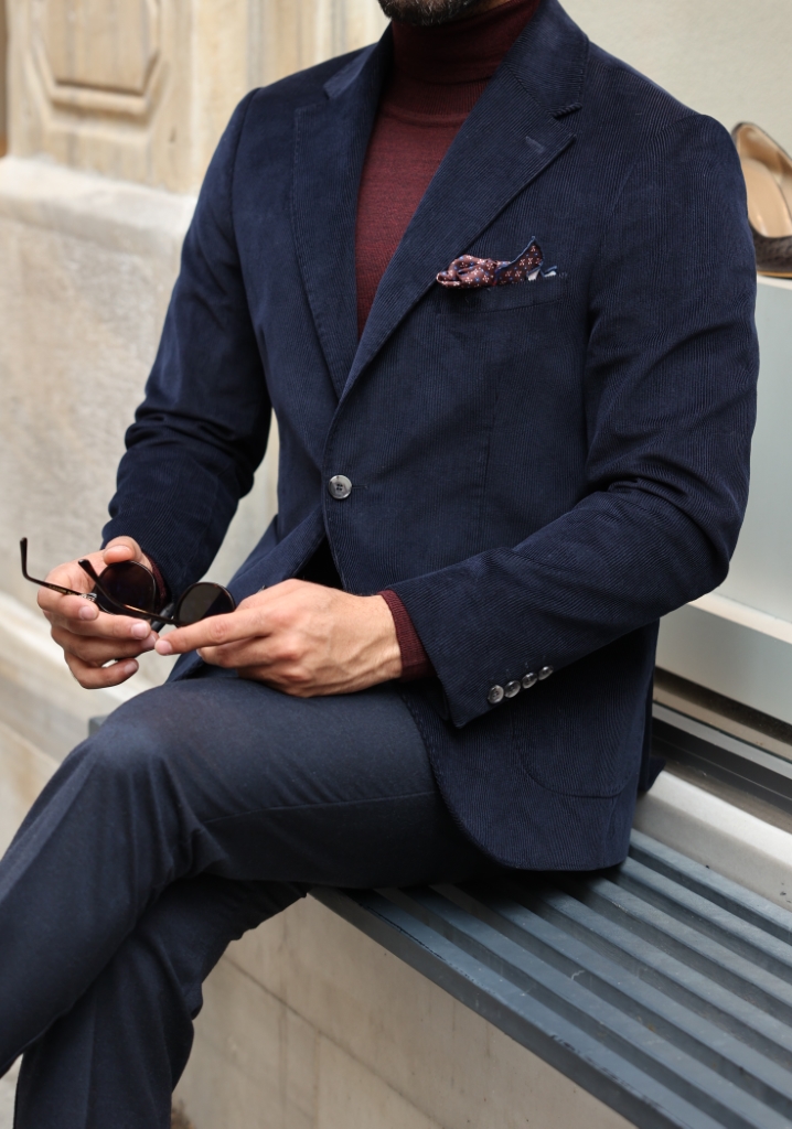 Navy Blue Velvet Blazer Jacket