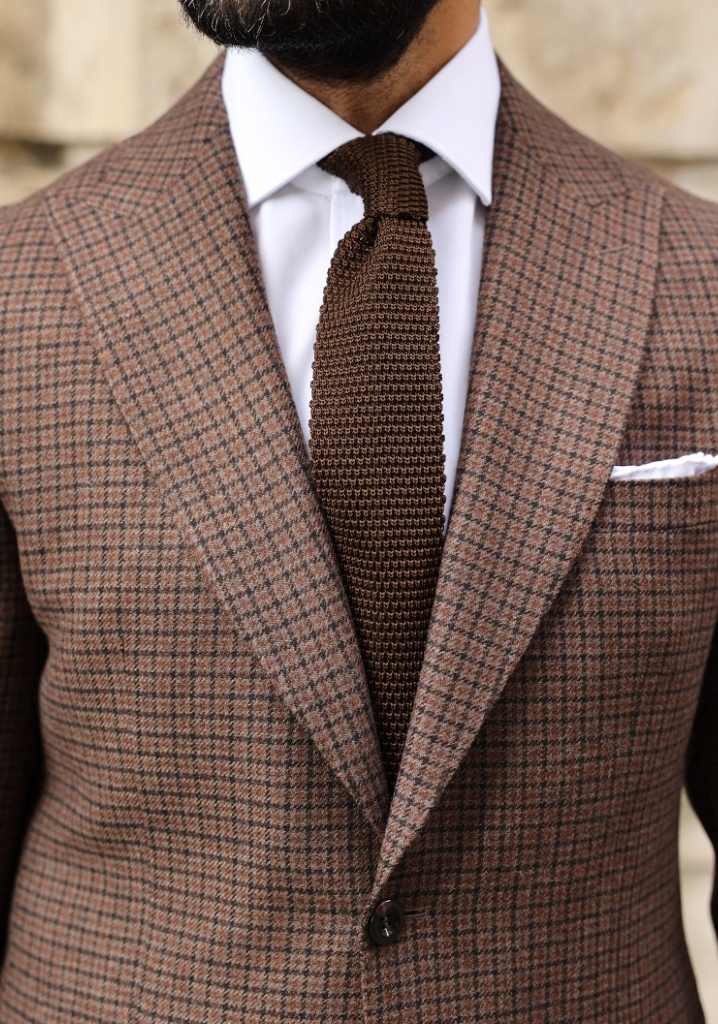 Brown Houndstooth Wool Blazer Jacket