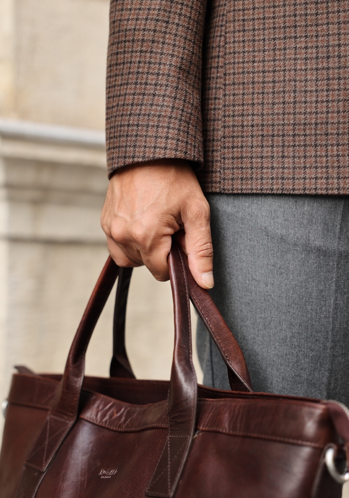 Brown Houndstooth Wool Blazer Jacket