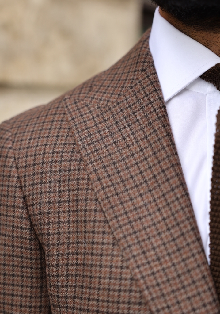 Brown Houndstooth Wool Blazer Jacket