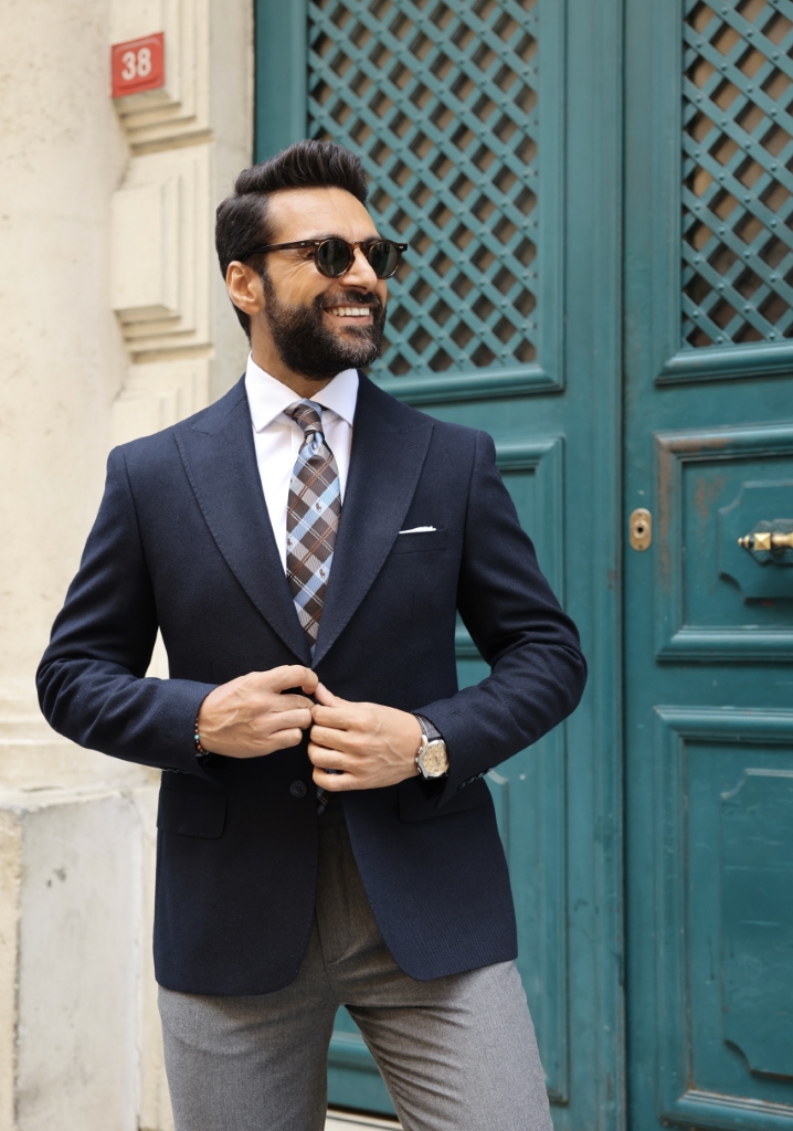 Navy Blue Wool Blazer Jacket