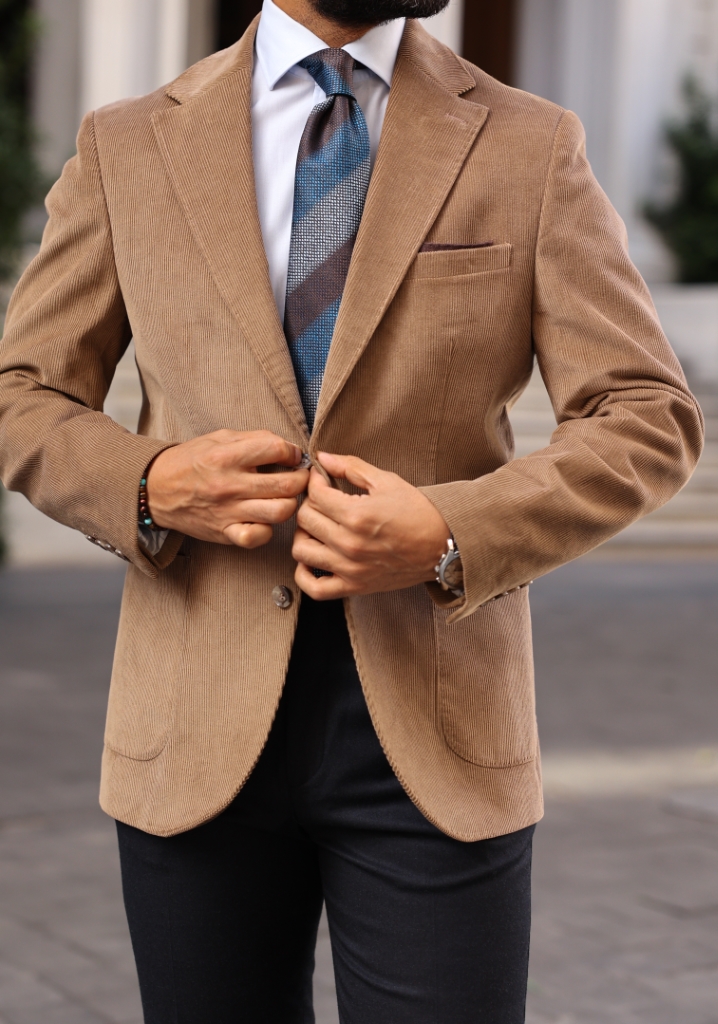 Camel Kadife Blazer Ceket