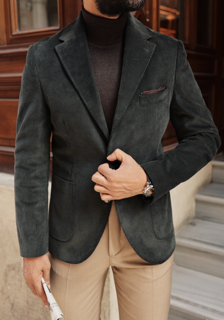 Khaki Velvet Blazer Jacket