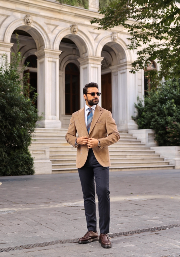 Camel Kadife Blazer Ceket